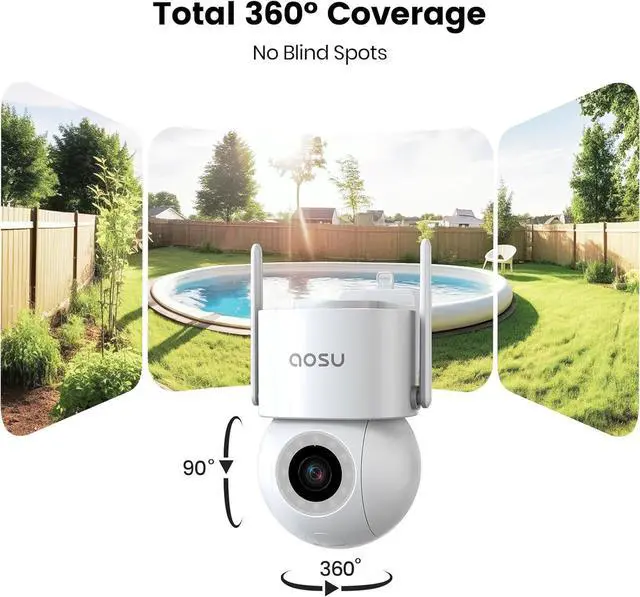 Alt view image 2 of 7 - AOSU 2 Pack Wired Security Camera Outdoor - 3K Smart 24/7 Recording WiFi Camera for Home Security w/Sound Light Alerts, 360° View, Auto-Tracking, Camara de Seguridad para Casa (2.4Ghz WiFi Only)