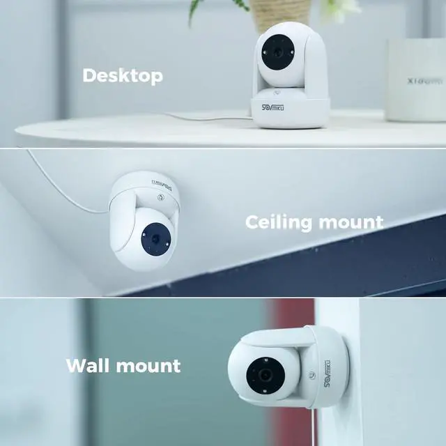Alt view image 7 of 7 - Sovmiku CB2 2k AI Tracking Security Camera for Home,Pet Camera Indoor, Baby Monitor,360° View Pan/Tilt Cam,Two Way Audio,Night Vision,Easy to Setup,Audible Alarm,2.4GHz Wi-Fi, 180 Days Exchange Policy