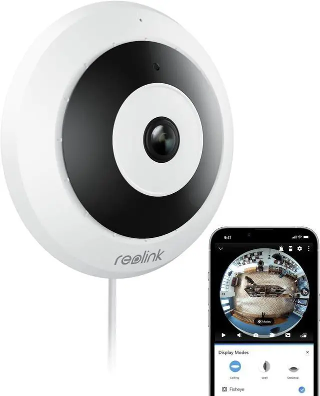 Main image of REOLINK WiFi Security Fisheye Camera, 2K+ 6MP 360° Panorama, 2.4/5GHz WiFi Indoor Wireless Security Camera, Person Motion Detection, Ceiling/Wall/Desk Mount, Supports up to 512GB microSD, FE-W (White)