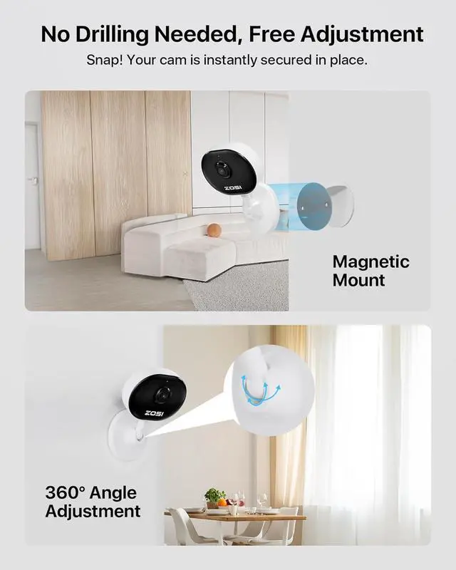 Alt view image 4 of 7 - ZOSI Indoor Security Camera, 2Pack 1080P Home WiFi Camera with Phone App, Smart Motion Detection,2 Way Audio, Night Vision,C688 Baby/Pet Monitor,Memory Card/Cloud Storage,Works with Alexa,Plug-in
