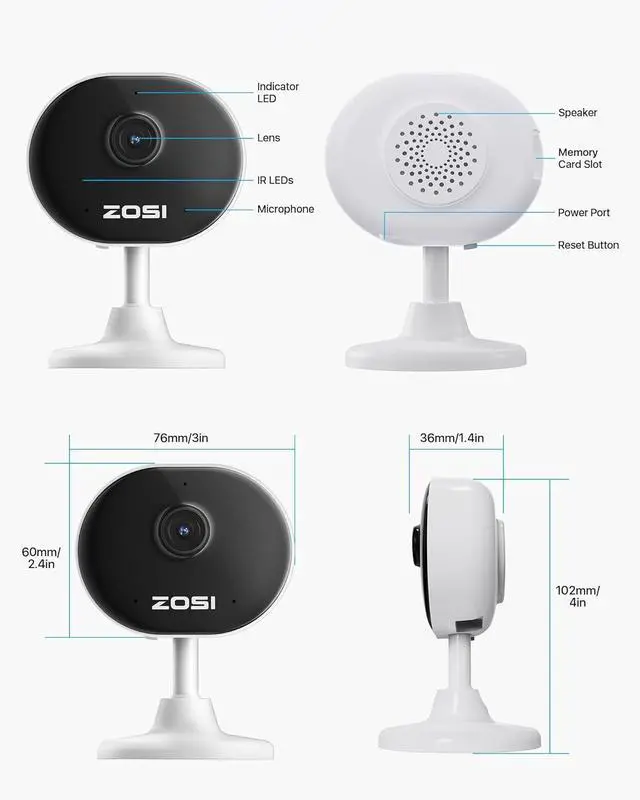 Alt view image 7 of 7 - ZOSI Indoor Security Camera, 2Pack 1080P Home WiFi Camera with Phone App, Smart Motion Detection,2 Way Audio, Night Vision,C688 Baby/Pet Monitor,Memory Card/Cloud Storage,Works with Alexa,Plug-in