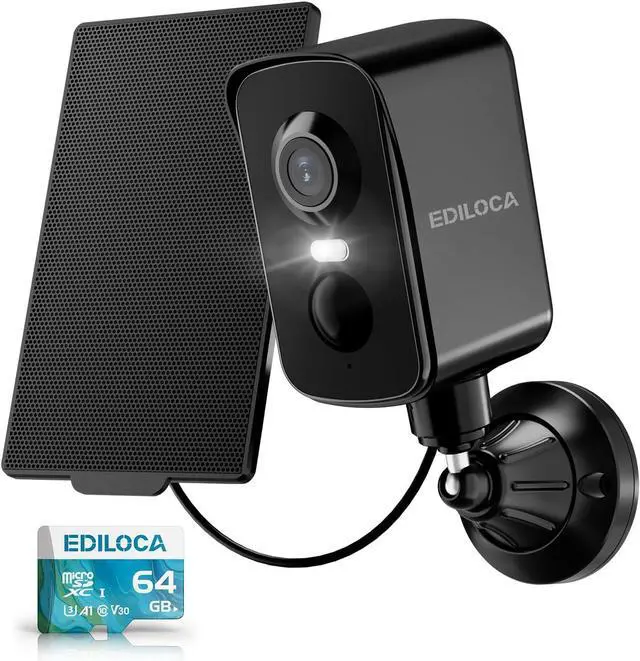 Main image of Security Camera Wireless Outdoor, 2K Pan Rotating 300° Solar Panel Battery Powered WiFi Camera with PIR Human Detection, Color Night Vision, 2-Way Audio, Alarm, Cloud/64GB Memory Card Storage