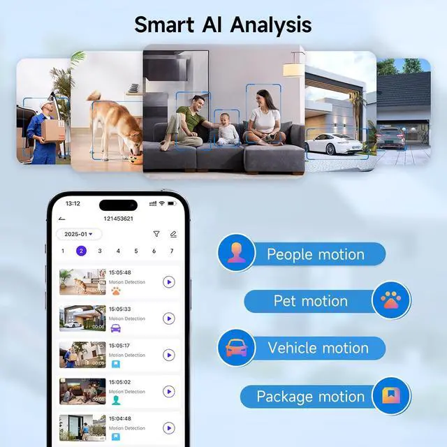 Alt view image 7 of 7 - Security Camera Wireless Outdoor, 2K Pan Rotating 300° Solar Panel Battery Powered WiFi Camera with PIR Human Detection, Color Night Vision, 2-Way Audio, Alarm, Cloud/64GB Memory Card Storage