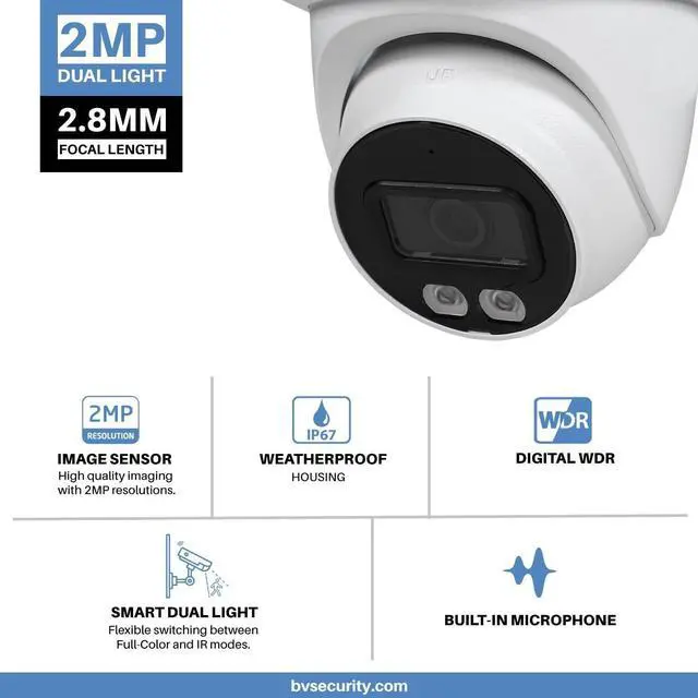 Alt view image 3 of 6 - R-Tech 2MP Smart Dual Light HDCVI Fixed-Focal Eyeball Camera, Full-Color Night Vision, 3D NR, Built-in Mic, 40m IR Distance, IP67 Weatherproof, 3.6mm Lens
