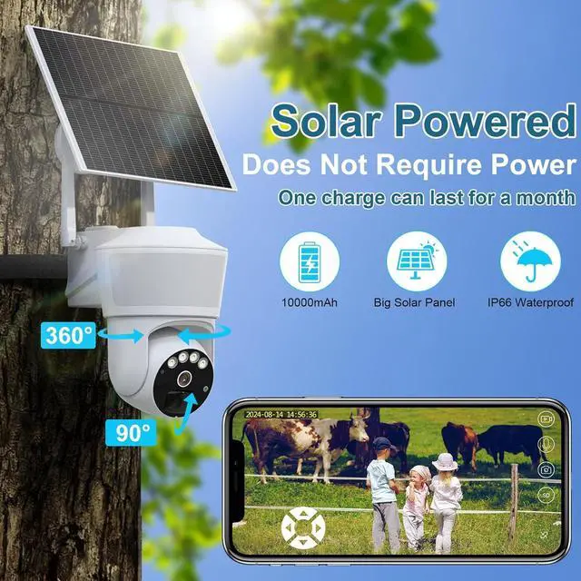 Alt view image 6 of 7 - ENSTER 4G LTE Cellular Solar Security Camera, No WiFi Solar Powered Floodlight Camera 10000mAh Outdoor Security Camera Wireless with SIM Card, 360° PTZ, Color Night Vision, Siren Alarm