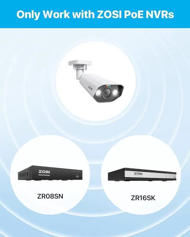 Alt view image 2 of 7 - ZOSI 5MP PoE Add-on Camera, Face Person Vehicle Detection, 2 Way Audio, Starlight Night Vision, Sound&Light Siren, 3K Weatherproof Outdoor Indoor Home Bullet IP Cam, Only Compatible with ZOSI POE NVR