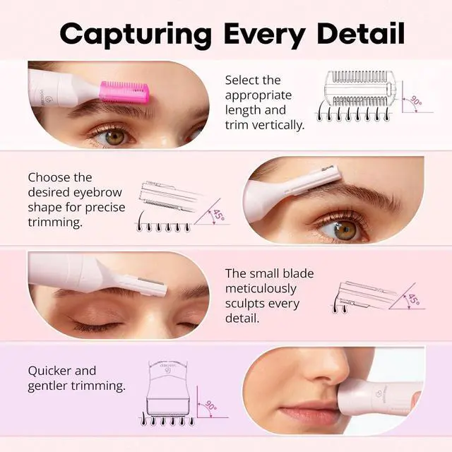 Alt view image 4 of 7 - VG VOGCREST Women's Eyebrow Trimmer & Facial Hair Remover, 2 in 1, Double Rotating Blades, Safe, Painless, Hypoallergenic, Rechargeable, USB Charging