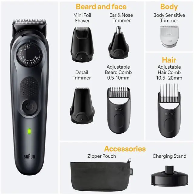 Alt view image 6 of 7 - Braun All-in-One Men's Shaving Kit Series 5 5490, 9-in-1 Beard, Face, Nose, Ear Trimmer, Hair Clippers, Body Groomer and Manscaping
