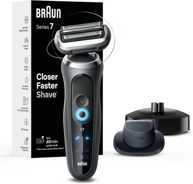 Main image of Braun Series 7 Electric Shaver for Men, Wet & Dry Foil Razor, Precision Trimmer Attachment, Charging Stand, Travel Case, Space Grey 7127cs