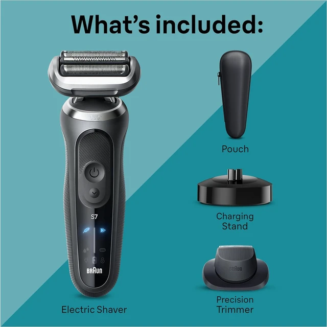 Alt view image 2 of 7 - Braun Series 7 Electric Shaver for Men, Wet & Dry Foil Razor, Precision Trimmer Attachment, Charging Stand, Travel Case, Space Grey 7127cs
