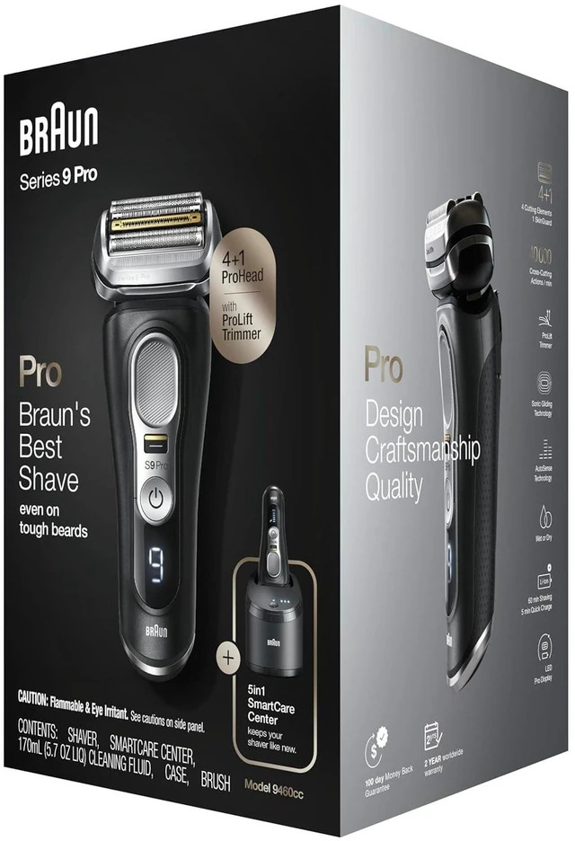 Alt view image 2 of 7 - Braun Series 9 Pro 9460cc Electric Razor, Waterproof Foil Shaver, Wet/Dry Use, ProLift Beard Trimmer, 5-in-1 Cleaning & Charging SmartCare Center
