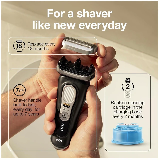 Alt view image 7 of 7 - Braun Series 9 Pro 9460cc Electric Razor, Waterproof Foil Shaver, Wet/Dry Use, ProLift Beard Trimmer, 5-in-1 Cleaning & Charging SmartCare Center