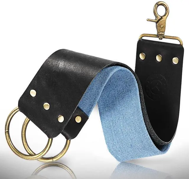 Main image of Naked Armor Straight Razor Leather Strop - 2.5" x 15" Cow Leather Razor Blade Sharpener with Brass Hooks, Black