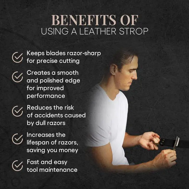 Alt view image 3 of 7 - Naked Armor Straight Razor Leather Strop - 2.5" x 15" Cow Leather Razor Blade Sharpener with Brass Hooks, Black