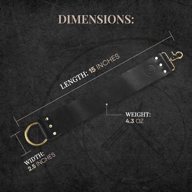 Alt view image 2 of 7 - Naked Armor Straight Razor Leather Strop - 2.5" x 15" Cow Leather Razor Blade Sharpener with Brass Hooks, Black