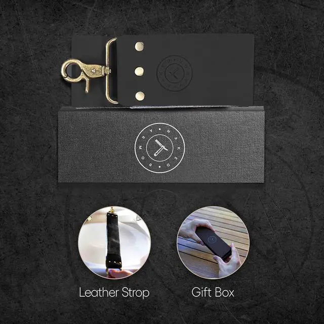 Alt view image 5 of 7 - Naked Armor Straight Razor Leather Strop - 2.5" x 15" Cow Leather Razor Blade Sharpener with Brass Hooks, Black