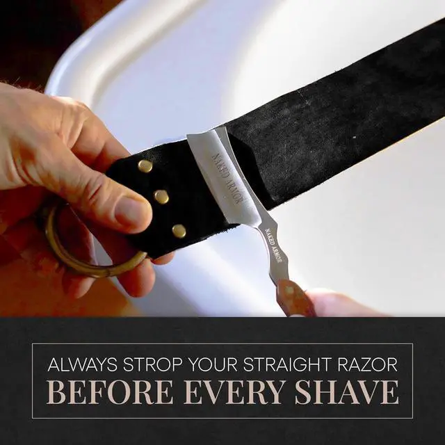 Alt view image 7 of 7 - Naked Armor Straight Razor Leather Strop - 2.5" x 15" Cow Leather Razor Blade Sharpener with Brass Hooks, Black