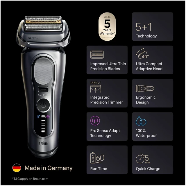 Alt view image 2 of 7 - Braun Electric Razor for Men Series 9 PRO+ Electric Foil Shaver with Precision Trimmer, 6in1 SmartCare Center, Travel Powercase, 9677cc