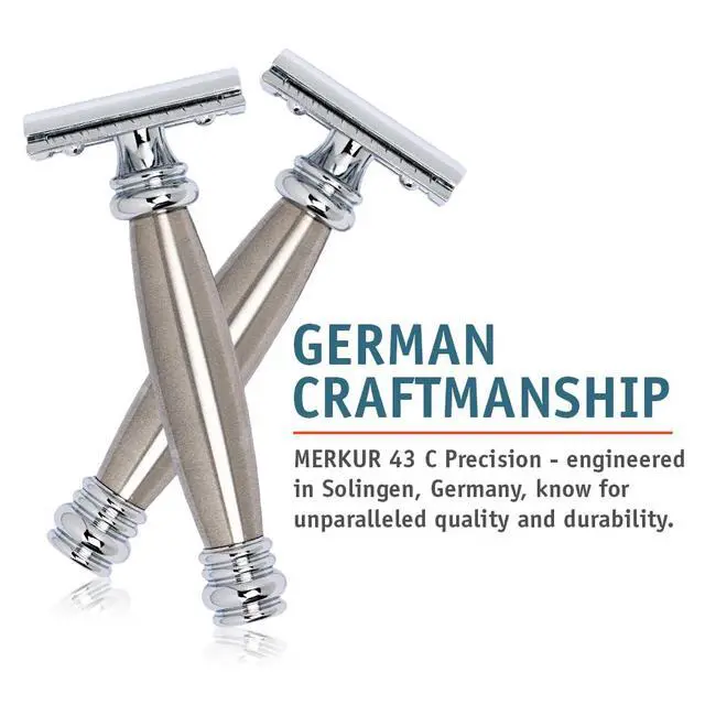Alt view image 3 of 7 - MERKUR 43C Double Edge Safety Razor, Heavy Stainless Steel Handle, Two-Piece Design, Closed Comb Straight Bar, Bright Chrome Finish, Made in Germany