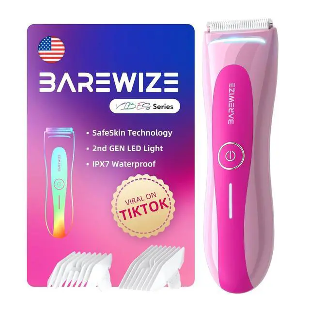Main image of Bikini Trimmer for Women, Electric Shaver for Women | LED Light, IPX7 Waterproof, USB-C Rechargeable, Ceramic Blade | Electric Razors for Women, Pubic Hair Trimmer Women (Petal Bonbon)