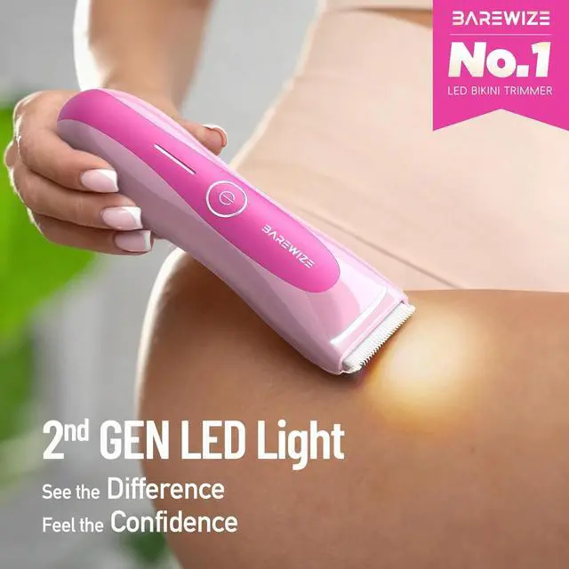 Alt view image 3 of 7 - Bikini Trimmer for Women, Electric Shaver for Women | LED Light, IPX7 Waterproof, USB-C Rechargeable, Ceramic Blade | Electric Razors for Women, Pubic Hair Trimmer Women (Petal Bonbon)