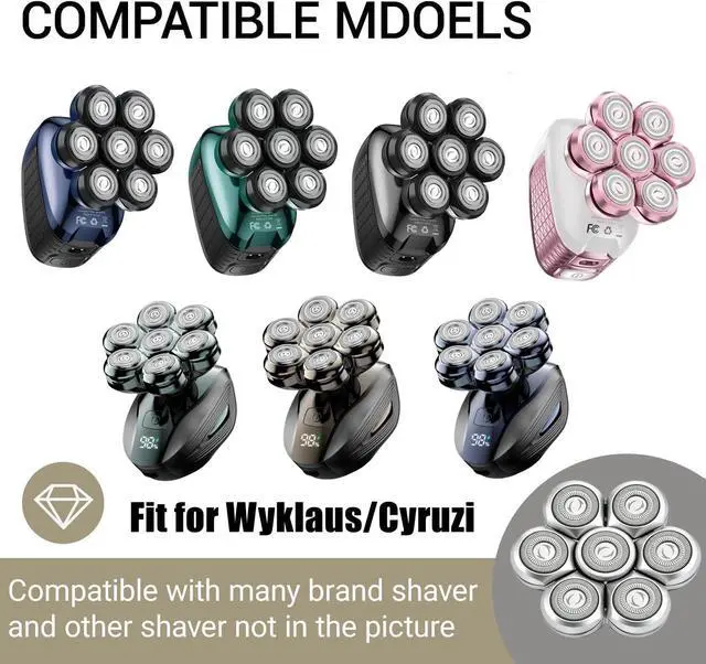 Alt view image 7 of 7 - 7D Floating Head Compatible with Wyklaus/Cyruzi Head Shaver 7D Replacement Head,Shaver Replacement Heads Compatible with Wyklaus OP-002/Cyruzi Head Shavers for Bald Men.(2Pack Upgraded)