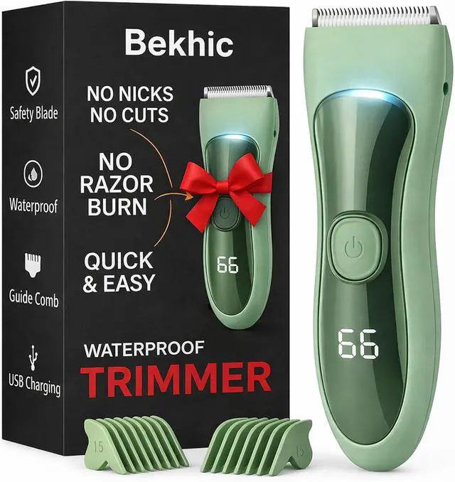 Main image of Bekhic® Bikini & Manscape Body Hair Trimmer for Men & Women Cordless Electric Groin Shaver with No-Nick Ceramic Blade IPX7 Waterproof Wet/Dry Pubic Groomer with LED Light for Sensitive Skin