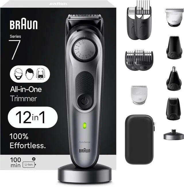 Main image of Braun All-in-One Men's Shaving Kit Series 7 7440, 12-in-1 Beard, Face, Nose, Ear Trimmer, Hair Clippers, Body Groomer and Manscaping + Travel Case + Charging Stand
