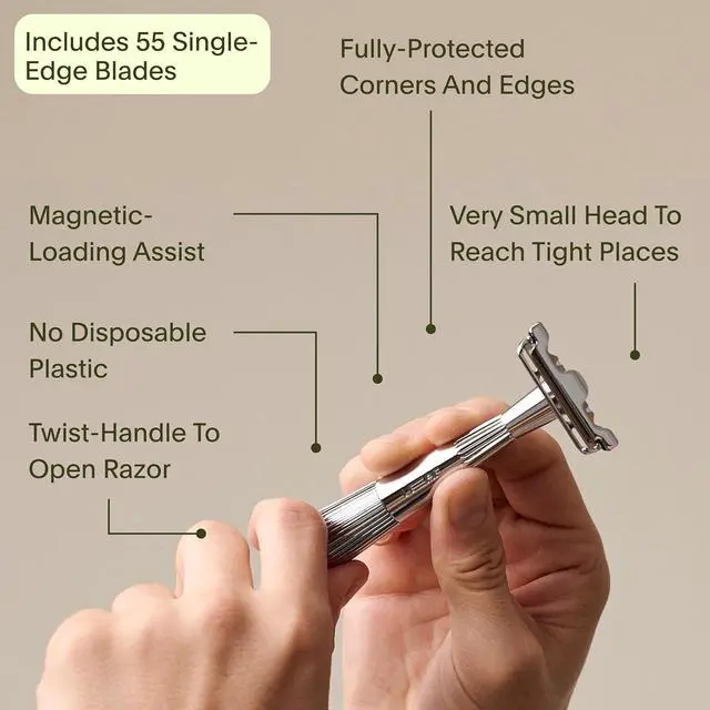 Alt view image 2 of 6 - Leaf Twig Razor by Leaf Shave, All-Metal Single Blade Razor for Men & Women, Fixed Head w/Magnetic Load Assist, Includes 5 Stainless Steel Blades - Face Shaving Lighter Hair Sensitive Skin -Rose Gold