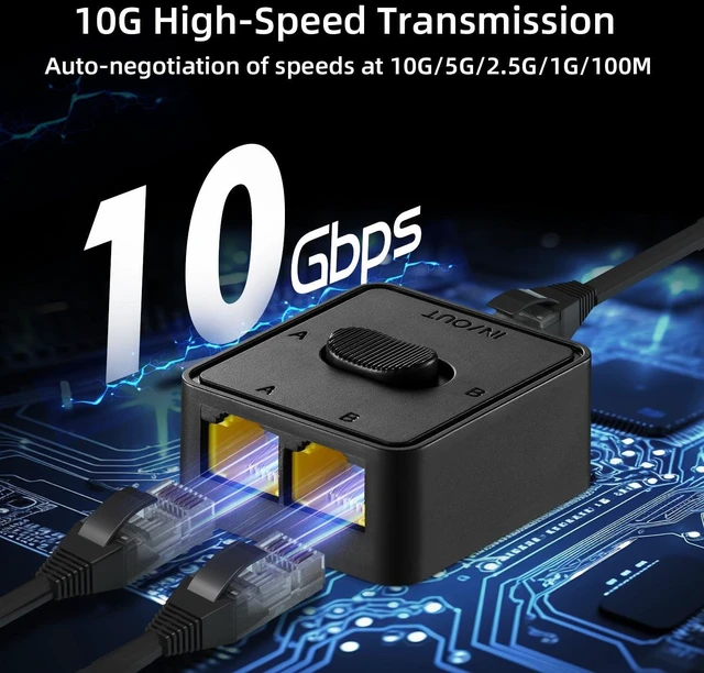 Alt view image 3 of 7 - Binardat 10 Gigabit Network Switcher, 10G/5G/2.5G/1000M/100Mbps, Passive Ethernet Selector, in/Out to A or B Network, Bidirectional Manual Switcher, No Power Required