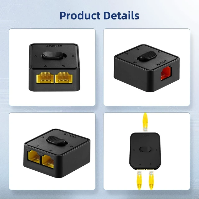 Alt view image 6 of 7 - Binardat 10 Gigabit Network Switcher, 10G/5G/2.5G/1000M/100Mbps, Passive Ethernet Selector, in/Out to A or B Network, Bidirectional Manual Switcher, No Power Required
