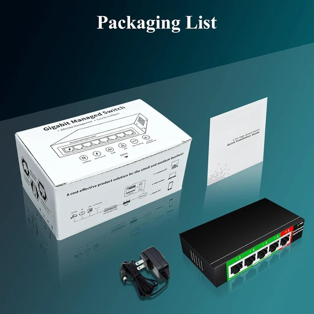 Alt view image 7 of 7 - STEAMEMO 5-Port Gigabit Ethernet Switch | Smart Managed with VLAN/QoS | Plug & Play Desktop/Wall-Mount Network Hub w/ PoE in Design | Sturdy Metal & Energy-Efficient(Includes Power Adapter)
