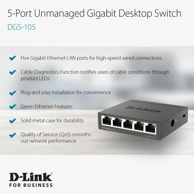 Alt view image 2 of 7 - D-Link 5-Port Gigabit Unmanaged Ethernet Switch for Office, Media or Gaming