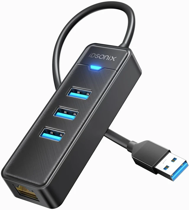 Main image of iDsonix USB to Ethernet Adapter, USB 3.0 Hub with RJ45 10/100/1000 Mbps Ethernet & 3 USB 3.0 Ports, USB Splitter Multiport Network Adapter, USB A Port Hub for Laptop/PC/Windows/MacBook/Desktop