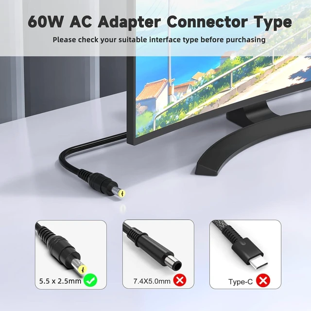 Alt view image 4 of 7 - 12V 5A Power Adapter Compatible with Insignia TV 19 20 24 28 32 LED HDTV NS-32D220NA16, NS-32D420NA16, NS-32D312NA15, NS-24ED310NA15, NS-24D510NA17, NS-24E200NA14, NS-19E310A13, AY060A-ZF122