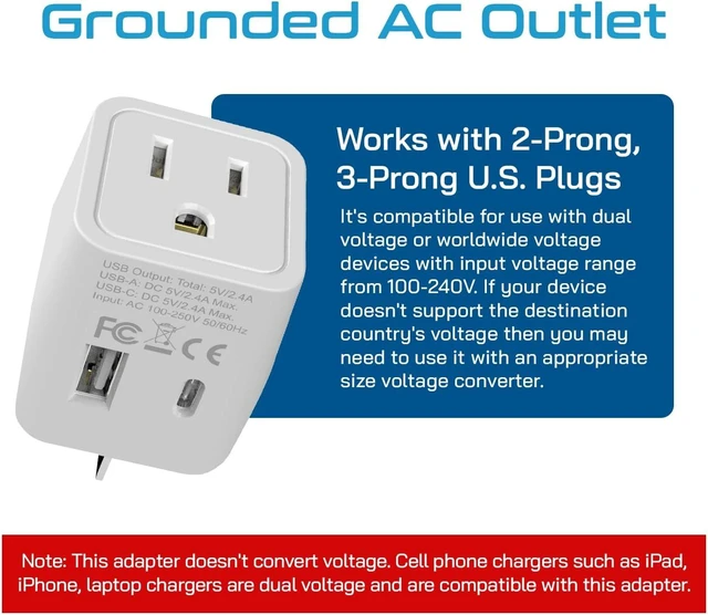 Alt view image 3 of 7 - Ceptics Australia Plug Adapter - USA Input + USB-A & USB-C, Type I Adapter