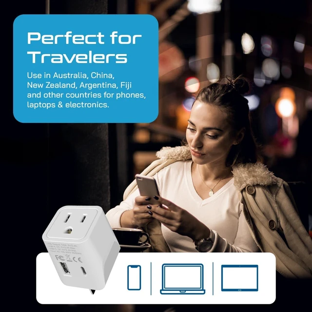 Alt view image 5 of 7 - Ceptics Australia Plug Adapter - USA Input + USB-A & USB-C, Type I Adapter
