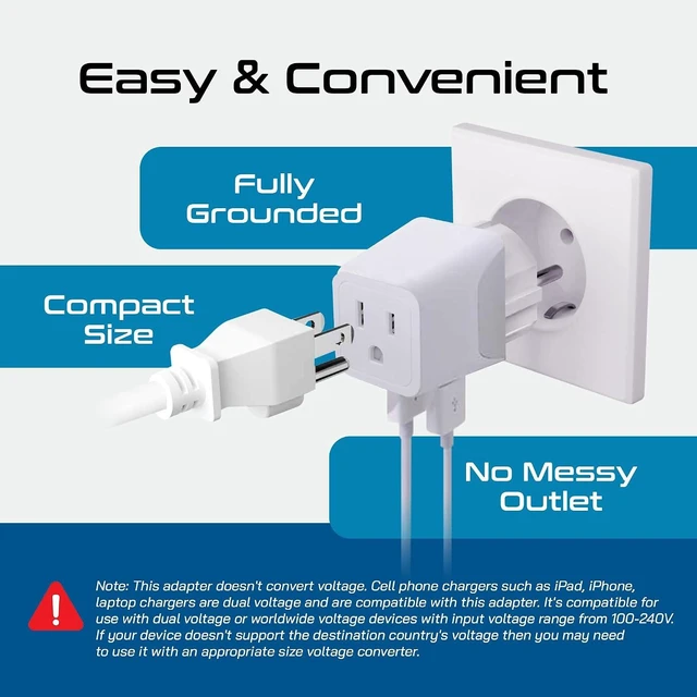 Alt view image 3 of 7 - Ceptics Schuko, Germany, France, Spain Travel Adapter Plug with USB-A+USB-C- Usa Input Type E/F - Ultra Compact Perfect for Cell Phones, Laptop, Camera Chargers, iWatch, iPad, iPhone and More (CTU-9)