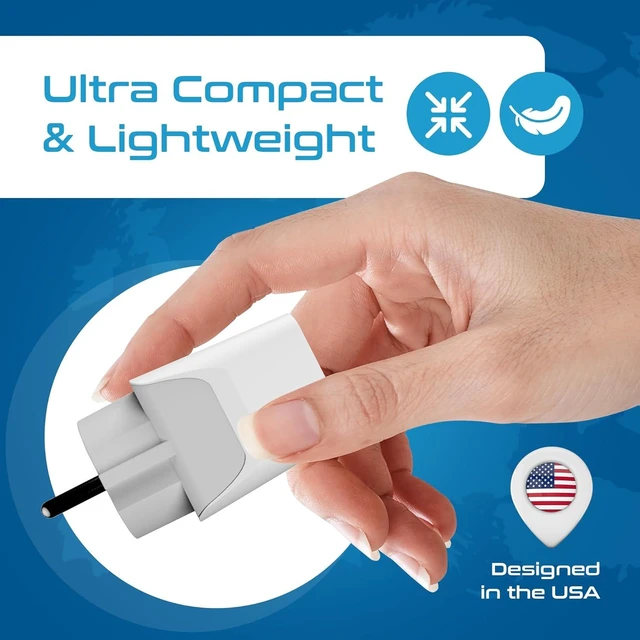Alt view image 7 of 7 - Ceptics Schuko, Germany, France, Spain Travel Adapter Plug with USB-A+USB-C- Usa Input Type E/F - Ultra Compact Perfect for Cell Phones, Laptop, Camera Chargers, iWatch, iPad, iPhone and More (CTU-9)