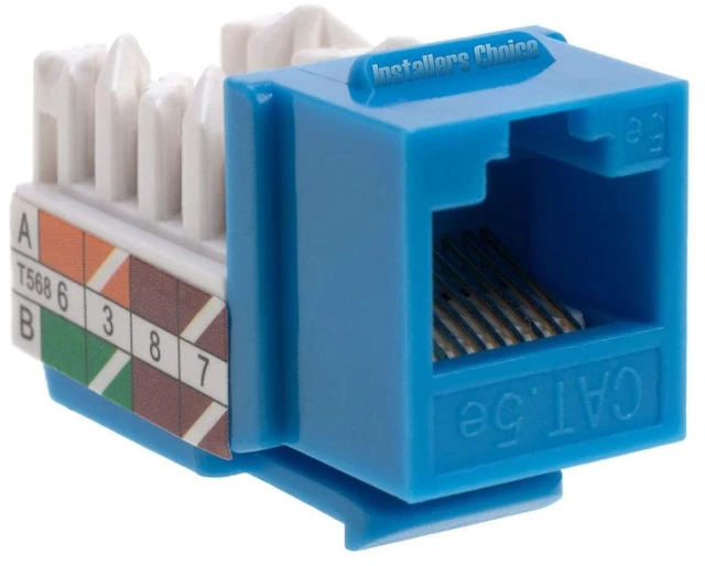 Alt view image 7 of 7 - Cat5e Keystone Ethernet Wall Jack Punch Down UTP 45-Degree (Easier Termination Than 90-Degree), RJ45 Slim Profile Speed Termination 45° Angled Blue (30 Pack)