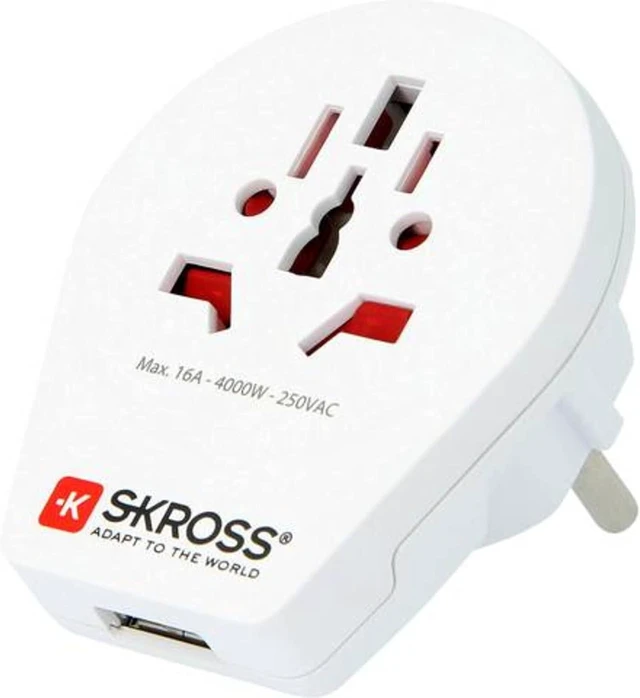 Main image of Skross World to Europe USB Travel Adaptor, White