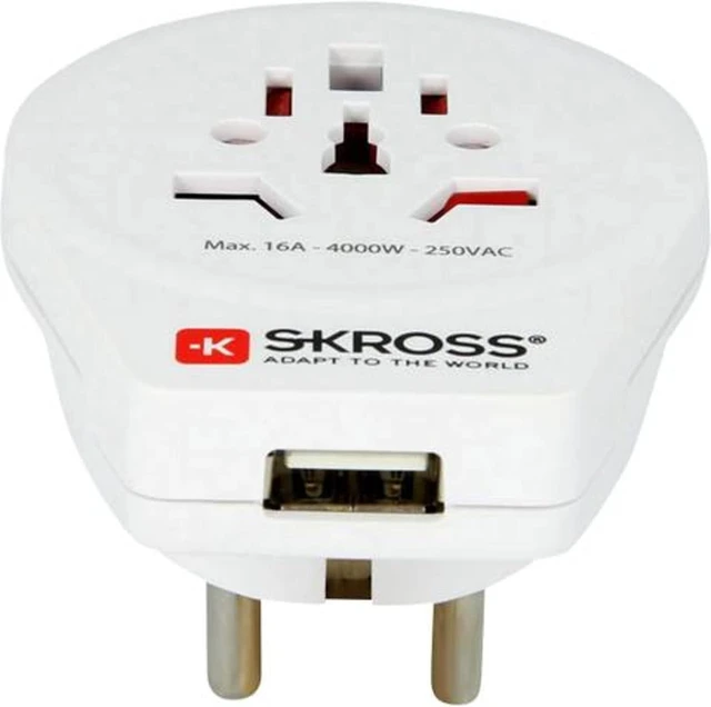Alt view image 2 of 3 - Skross World to Europe USB Travel Adaptor, White