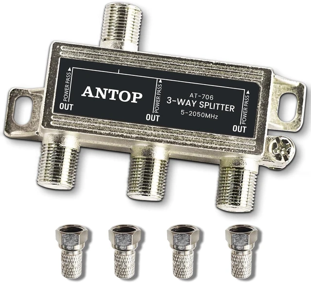 Main image of 3 Way TV Signal Splitter,ANTOP Digital Coax Cable Splitter 2GHz- 5-2050MHz High Performance for Satellite/Cable TV Antenna