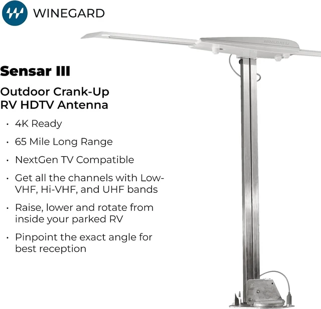 Alt view image 2 of 7 - Winegard Sensar III RV-3095 Amped Outdoor RV TV Antenna - Crank-Up Batwing