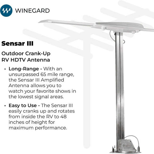 Alt view image 3 of 7 - Winegard Sensar III RV-3095 Amped Outdoor RV TV Antenna - Crank-Up Batwing