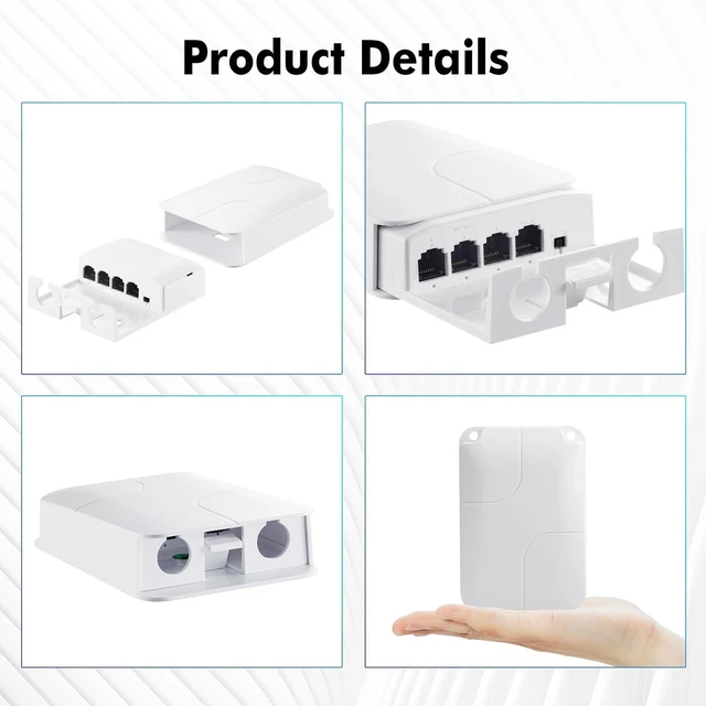 Alt view image 6 of 7 - MokerLink Outdoor 4 Port PoE Switch/Extender, IEEE 802.3 af/at PoE Repeater, 10/100Mbps, 1 PoE in 3 PoE Out, Wall Mount Waterproof POE Passthrough Switch