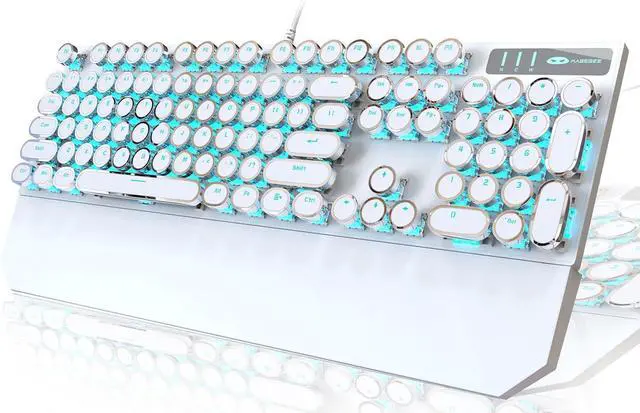 Main image of Camiysn Typewriter Style Mechanical Gaming Keyboard, White Retro Punk Gaming Keyboard with Blue Backlit, 104 Keys Blue Switch Wired Cute Keyboard, Round Keycaps for Windows/Mac/PC