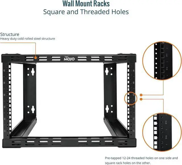 Alt view image 4 of 6 - 6U Wall Mount Rack, Wall Mount Network Rack 15.8in Depth, Open Frame Server Rack for 19in IT/AV/Data/Home Equipment, Black