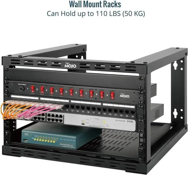 Alt view image 3 of 6 - 6U Wall Mount Rack, Wall Mount Network Rack 15.8in Depth, Open Frame Server Rack for 19in IT/AV/Data/Home Equipment, Black