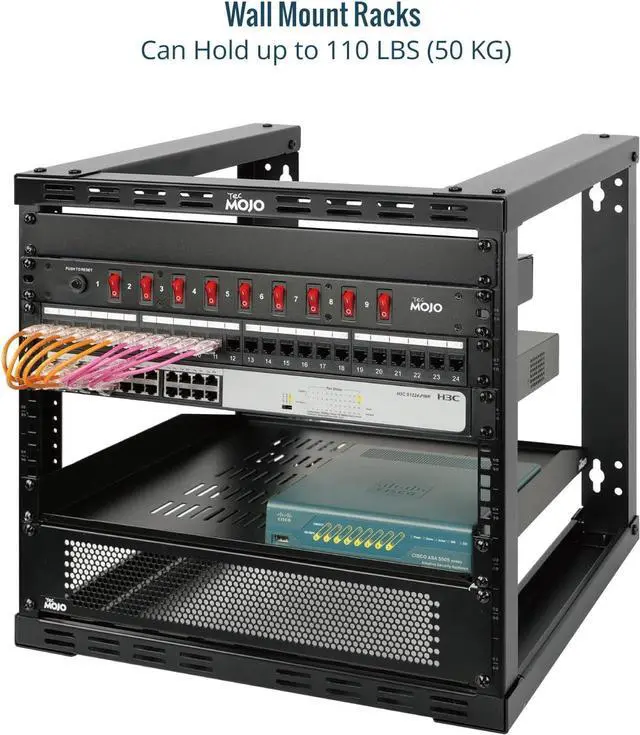 Alt view image 3 of 6 - 9U Wall Mount Rack, Wall Mount Network Rack 15.8in Depth, Open Frame Server Rack for 19in IT/AV/Data/Home Equipment, Black
